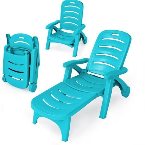 COSTWAY foldbar liggestol 5-positions tilbagelænet ryglæn med integrerede hjul, til terrasse, have, swimmingpool, 150 kg, turkis