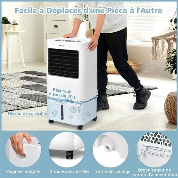 COSTWAY 4 i 1 Mobil Luftkonditionering 20 L - 4 Hastigheter - Bärbar Luftkylare Fläkt - 40° Oscillation - 7,5H Timer