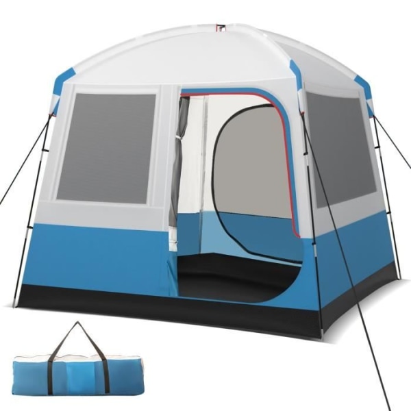 COSTWAY Portabelt campingtält 5 personer 248 x 248 x 230 cm-Vattentät polyester-2 dörrar, 3 fönster-glasfiberstolpar