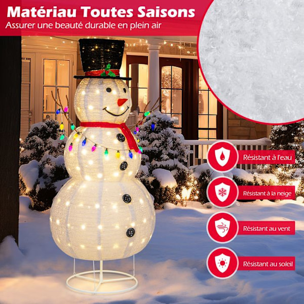 COSTWAY 180 cm förbelyst julsnögubbe med 20 färgglada fairy-ljus och 180 LED-lampor