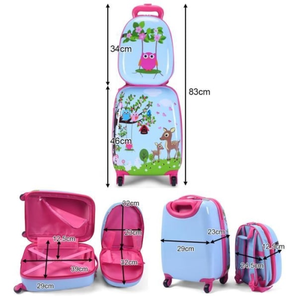 COSTWAY 16-tums resväska för barn och 12-tums ryggsäck för barn Barnbagageset Hjulvagn Ljusblå Skogstryck