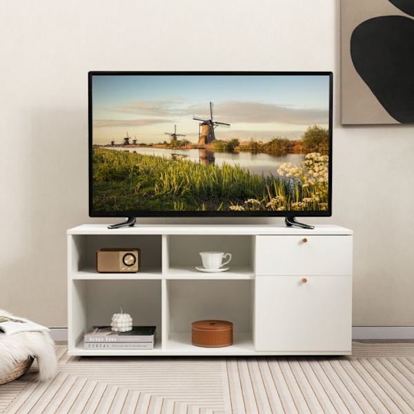 COSTWAY tv-skab til 49" med 2 skuffer, 4 rum, opbevaringsrum til stue, soveværelse, 108 x 39 x 50 cm Vit