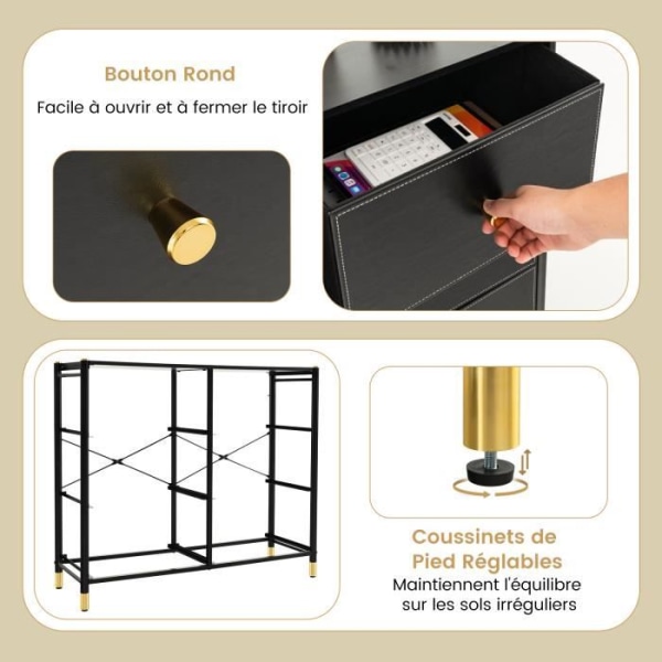 COSTWAY kommode - 6 foldbare stofskuffer, træhåndtag, metalramme, justerbare fødder - stue, soveværelse