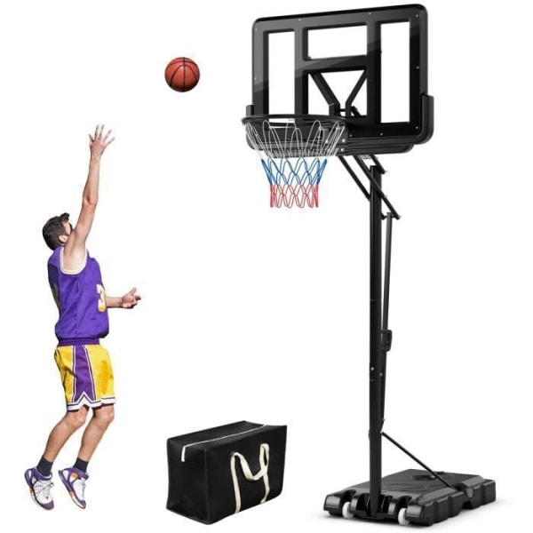 COSTWAY Portabel stående basketbåge - 2 hjul - Justerbar 143-305 cm - Bakring 111 cm - Fyllbar bas - Säker väska