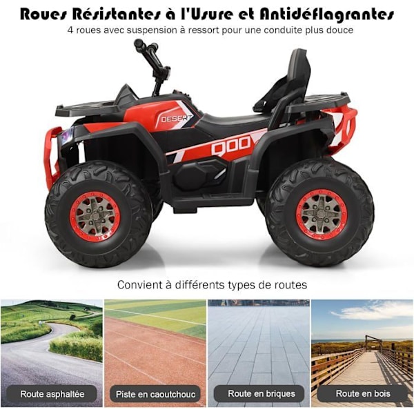 COSTWAY 12V Elektrisk Quad til børn 3+ år, med LED og musik, 4 skridsikre hjul, til forskellige terræn, rød Röd