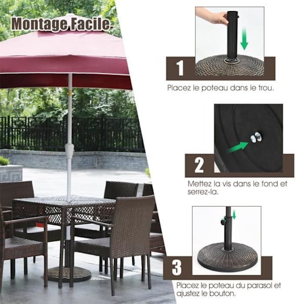 COSTWAY Rund Harpiks Patio Paraply Base 45 cm Vejrbestandig til 38/48 mm stænger Have, Strand