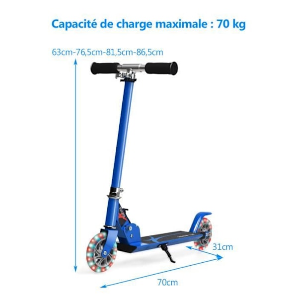 COSTWAY kokoontaittuva lasten skootteri 2 vilkkuvalla LED-pyörällä säädettävä korkeus Max kuorma 70 kg Lapset 4-13 vuotta vanha skootteri sininen