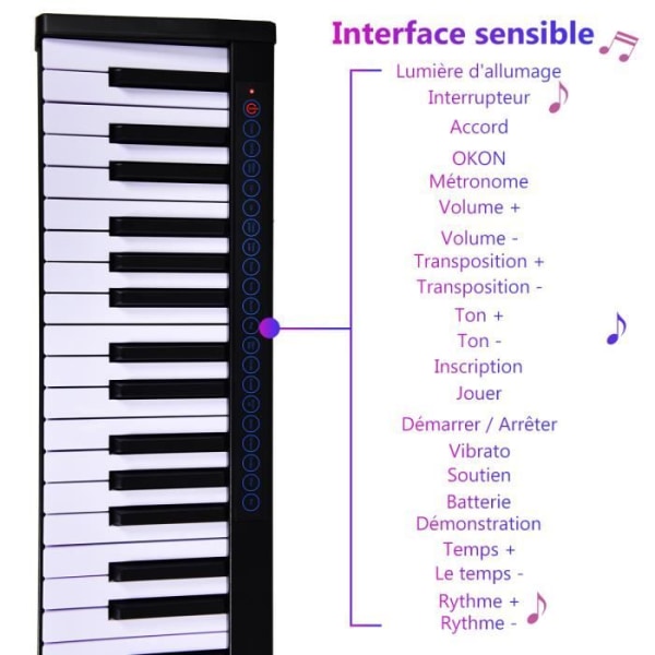 COSTWAY Bärbart Digital Piano Keyboard 88 Tangenter Funktion Bluetooth APP Mikrofon MIDI/USB Interface 128 Rytmer 20 Demos Svart