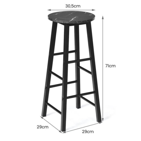 2 barstolar - COSTWAY - Sits med marmoreffekt med fotstöd, metallram för barbistro, matsal, kök svart Svart