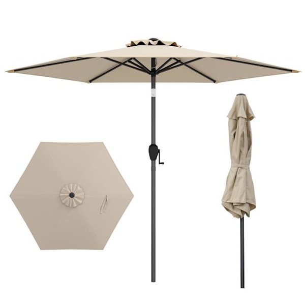 Trädgårdsparasol 230 cm - COSTWAY - Justerbar Vinkel 35° - Lutning med Knapptryck - Veven - Ventilerad Duka för Terrass Beige