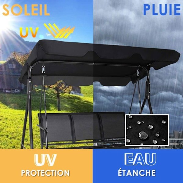 COSTWAY Trädgårdssoffa för 3 personer i polyester och stål - Justerbart UV-skyddat tak för balkong, terrass 170x 110 x 150CM svart