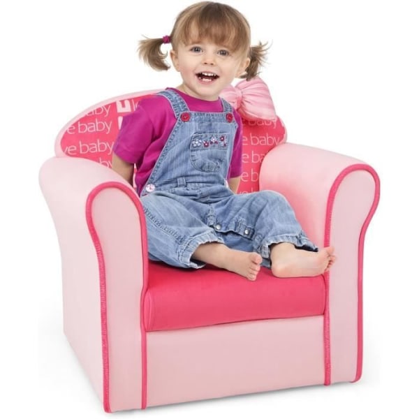 COSTWAY Ultra Soft Sammetsfåtölj för barn, soffa med massiv träram Rosa