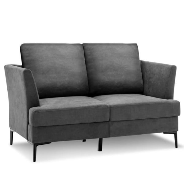 COSTWAY Modern 2-sits rak soffa - 2 avtagbara kuddar - B 141 x D 80 x H 72 cm i grått linnetyg