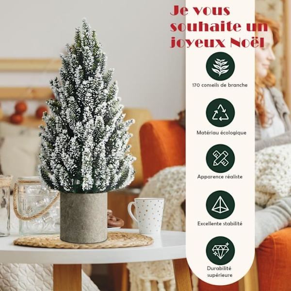 COSTWAY Konstgjord Miniatyr Bordsskiva Julgran Snowy Pulver 47cm 170 kvistar PE Papper Massa Bas Juldekoration Grönt och vitt
