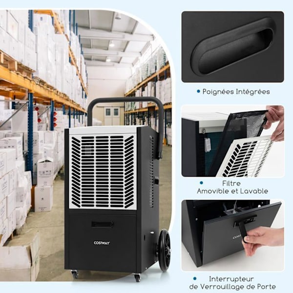 Professionel Affugter 66L/Dag COSTWAY-Zone Max 418 m²-2 Hastigheder Ventilator-Timer 24 T-Bælg-Vandafløbslange-Hvid Vit
