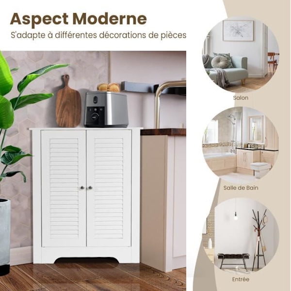 COSTWAY Hjørnegarderobe, Opbevaringsenhed 63x32x81,5 cm, 2 lukkedøre og justerbar hylde, til stue, soveværelse, kontor, hvid Vit