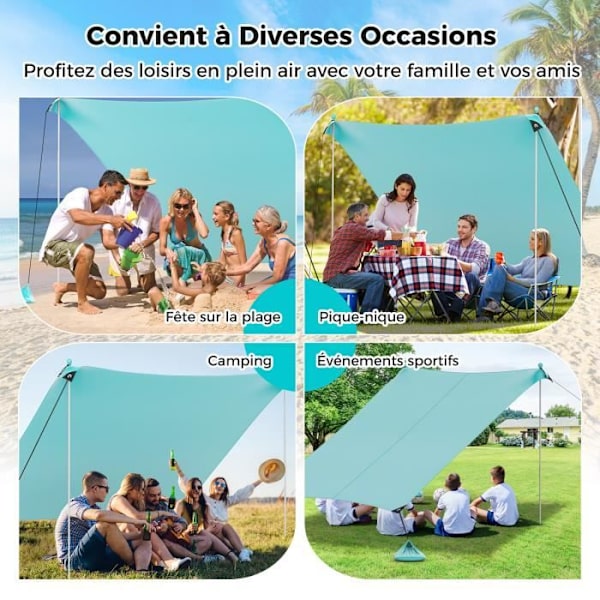 COSTWAY Strandtelt 4 Personer 2,3 x 2M-Anti UV UPF50+-Bærbar bæretaske-4 Sandsække-Ground Stakes-2 Stænger-Grøn