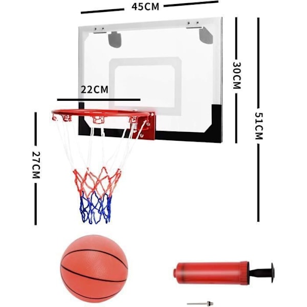 COSTWAY Mini Vægmonteret Basketball Bøjle 45 x 30 CM til at hænge indendørs i PC til fritid Leg Soveværelse Kontor Hvid