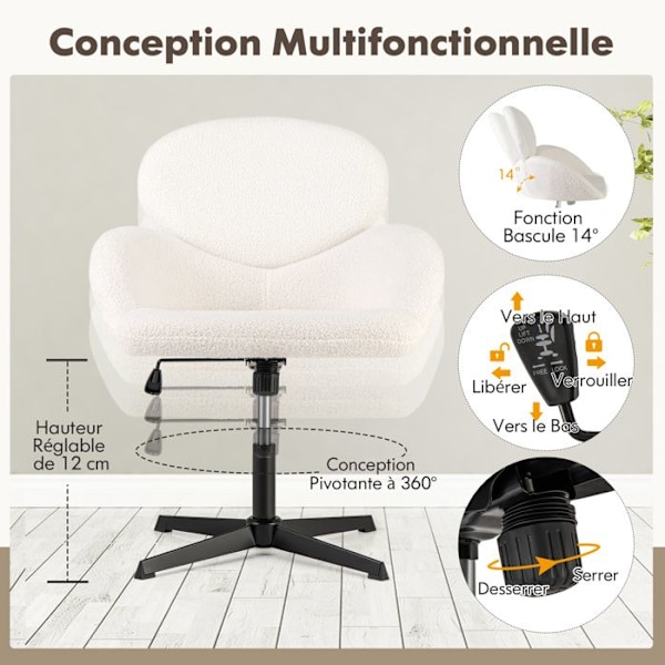 COSTWAY vridbar kontorsstol, justerbar höjd 42-54 cm och gungfunktion, robust metallunderrede, bred ergonomisk sits