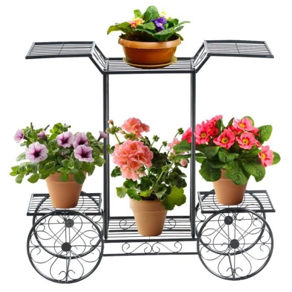 COSTWAY Metal Blomsterhylde Plantestativ til Have 4 Etager 80,5 x 25 x 75 cm Vintage Style i Trolley-form