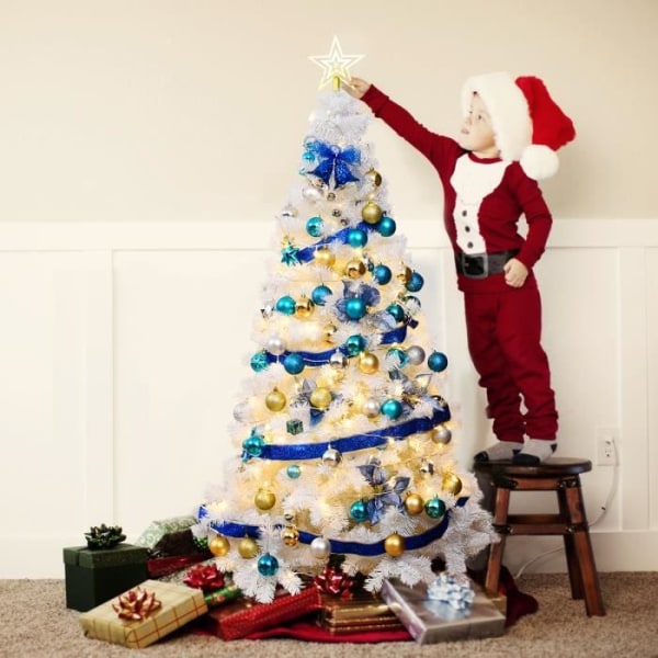 COSTWAY konstgjord julgran 210 cm PVC nålar Gran med metallställ för hem, butiker, hotell, vit