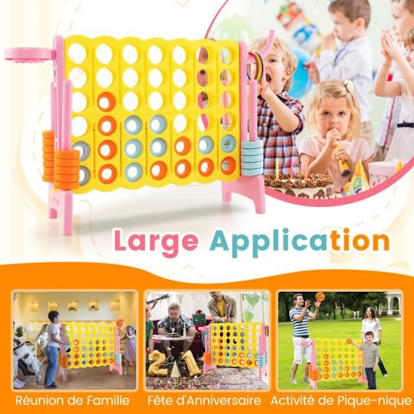 COSTWAY Power Game 4 Giant-Basket Hoop-Ring Toss 42 Pieces-Quick Release Spak-BPA Free-Family Games-Rosa