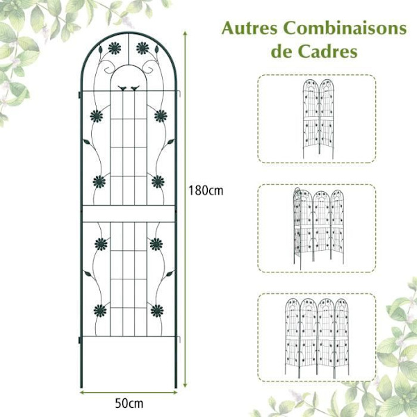 COSTWAY Metal Garden Trellis Set om 2 180x50cm - 3 i 1 Plant Support - Elegant Mönster - Klätterväxter, Rosor, Grönsaker