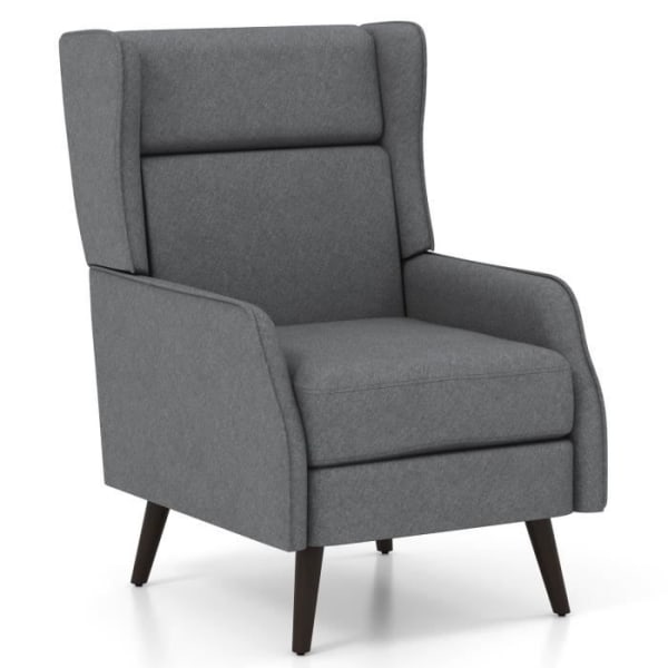 COSTWAY Traditional Tyg Wingback-stol, med hög rygg, avtagbar sittdyna, massiva gummiträben, grå