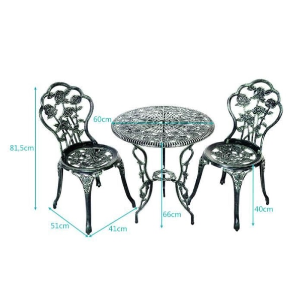 COSTWAY väderbeständig gjuten aluminium rosformad trädgårdsbord och 2 stolar set för uteplats/gård/trädgård