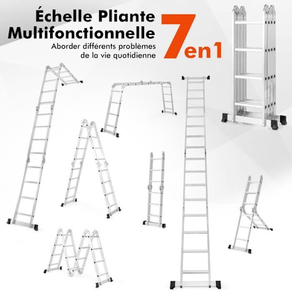 COSTWAY Teleskopstige 4.6M 7 i 1 - Aluminiumslegering - Belastning 150 kg - 17 trin - Skridsikre trin - Fodstøtter Pengar