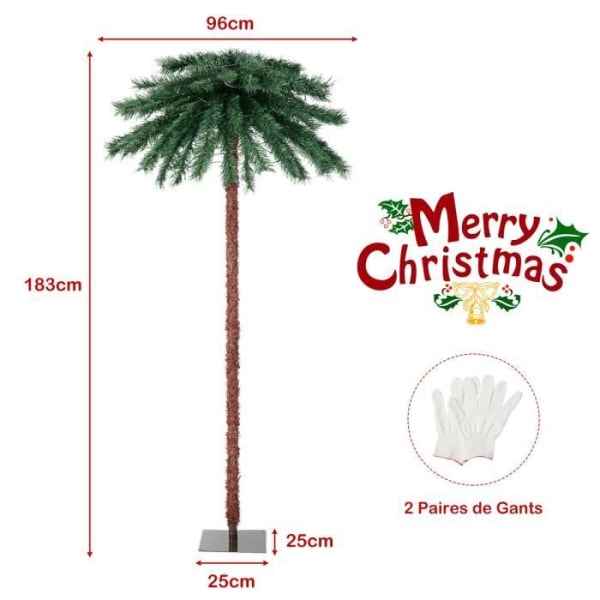 COSTWAY 183 cm Palm Tree Light Up Julgran med 210 4-färgs PVC-lampor Dekoration för kontorshem