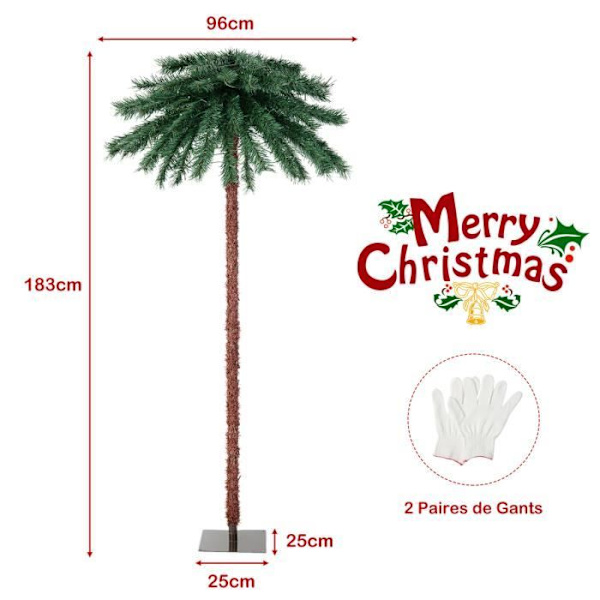 COSTWAY 183 cm Palm Tree Light Up Julgran med 210 4-färgs PVC-lampor Dekoration för kontorshem Grön