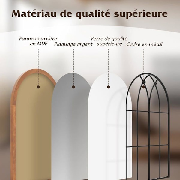 COSTWAY Dekorativ Væg Spejl 60x90 CM Spejl Værksted Bue Industriel Design, Ramme i Førstegangs Sådanne til Entré, Stue, Værelse
