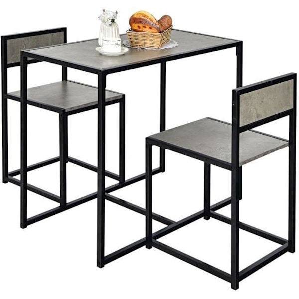 COSTWAY Spisebord Ensemble 1 Bord og 2 Stole Indbygget Moderne Industriel Stil til Spisestue, Bistro Grå Grå