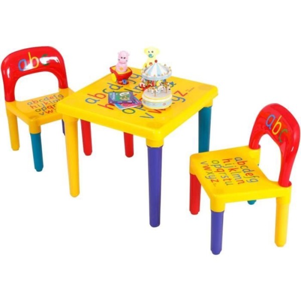 COSTWAY Barnbord och 2 stolar Set Barnrum Aktivitetsbord Alfabettryck, Flerfärgad