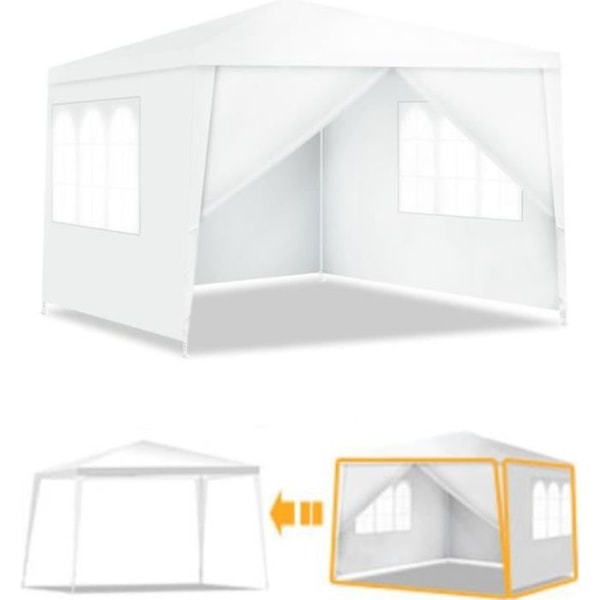 COSTWAY Marquee-mottagningstält 3x3M med 4 avtagbara PE-tygväggar och 2 sidofönster för fest/bröllop/BBQ Vit