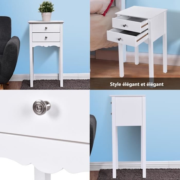 COSTWAY sengebord med 2 skuffer og anti-vippeanordning, 40 x 32 x 75 cm, til soveværelse/stue/entré/gang, hvid Vit