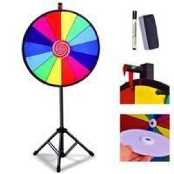 COSTWAY Wheel of Fortune 24" telineessä (halkaisija: 61 cm), 14 koloa, palkintopyörän korkeussäädettävä, pyyhittävä kynä, tasainen pyöriminen Flerfärgad