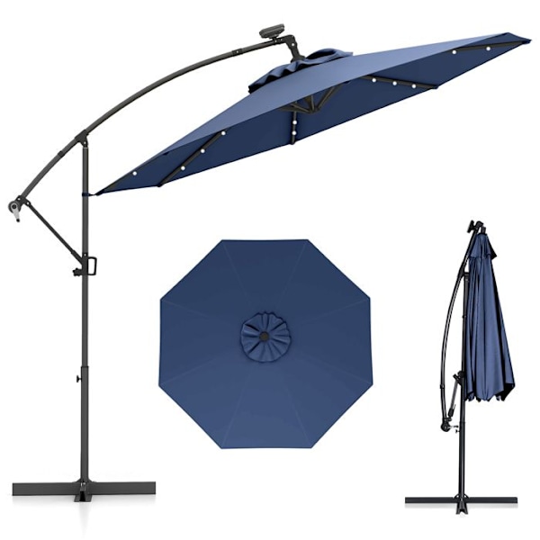 Parasol Déporté φ300 x 245cm - COSTWAY - med 32 LED - Korsbas - Justering av lutning - Vev - 360° rotation - Marin