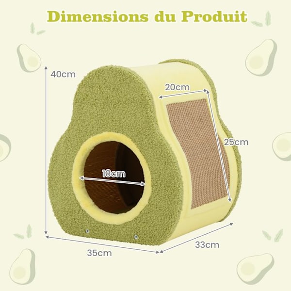COSTWAY Avocado-formet kattehus, jute-kradsestolpe, rundt kattehul, indendørs kat-kradse-lejlighed