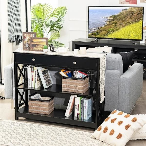 COSTWAY konsol, indgangsenhed - 100 x 30 x 80 CM - 1 skuffe og 2 opbevaringshylder til entre, stue sort