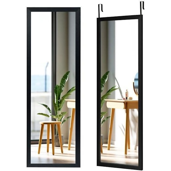 COSTWAY Hängande väggspegel, 120 x 37 CM Dörrspegel med hängkrokar, för sovrum, vardagsrum, garderob, svart
