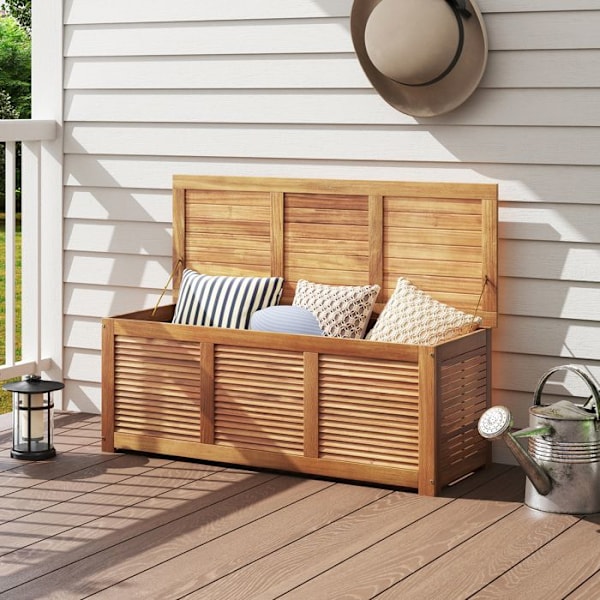 COSTWAY Acacia Wood Garden Penkki 2 in 1 Säilytyslaatikko 120 x 45 x 45 cm Suurin kuormitus 150 kg Terassi patiolle Courtyard Nature