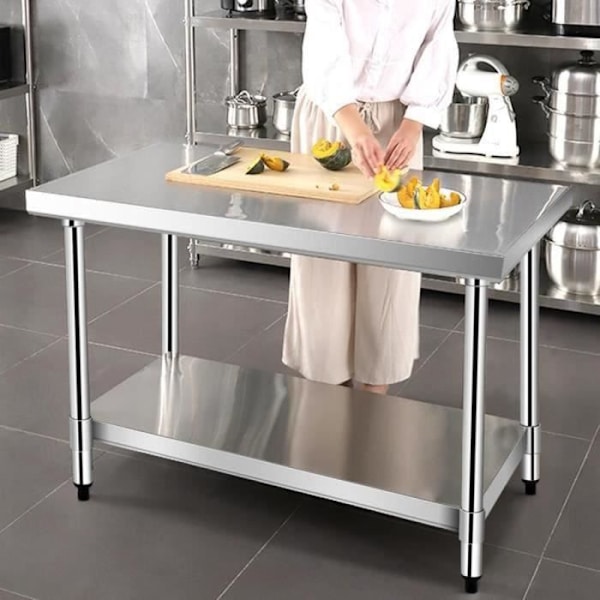 COSTWAY Rustfrit køkkenarbejdsbord Justerbar mellemhylde 91,5x61x90cm Max belastning 150KG Rustfri bordplade