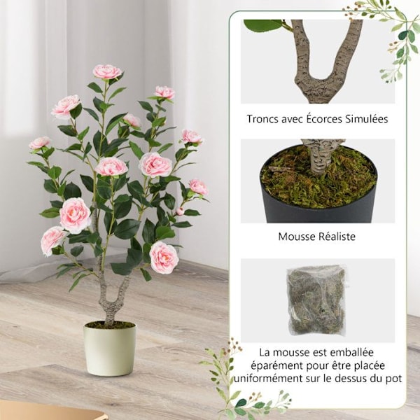Konstgjord Kamelia Träd 90 cm - COSTWAY - Blommande Konstväxt i En Kruka, Rosa för Vardagsrum, Kontor