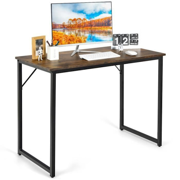 COSTWAY Industriellt datorbord med robust metallram, justerbart fotstöd, 100 x 50 x 77 cm, max 91 kg Rustik brun