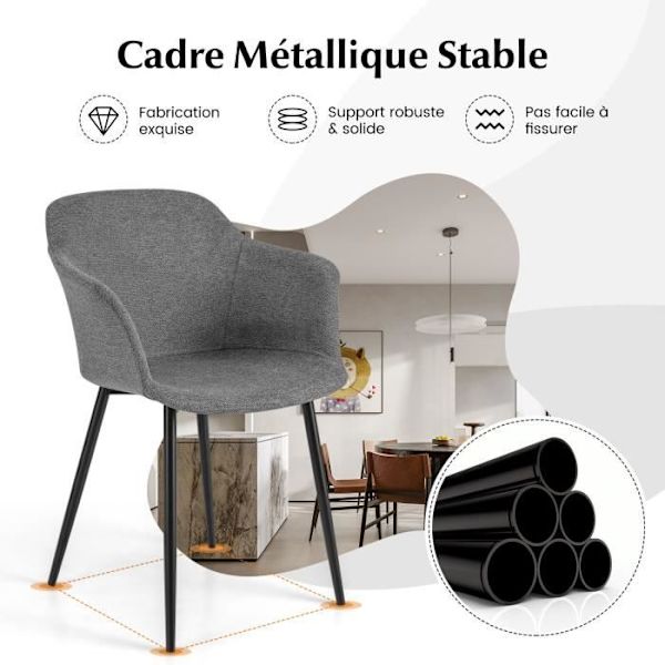 COSTWAY Sæt med 2 polstrede spisestuestole, Ergonomisk Ryglæn, Brede Armlæn, Moderne, 60 x 53 x 82,5 cm, Grå Grå