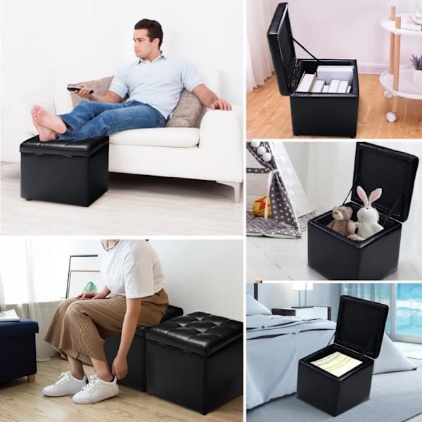 COSTWAY Opbevaringskiste - 40 x 40 x 40 CM, 64L Sort PU Taburet Maks. 150 kg Svart