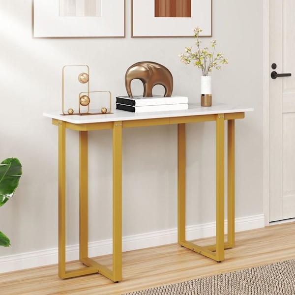 COSTWAY Moderni Marmorinoikäinen Console-pöytä, Geometrinen Metallirakenne 107 x 40 x 79,5 cm Olohuoneeseen, Käytävälle