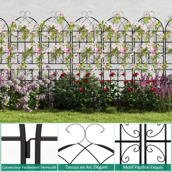COSTWAY Trädgårdsspaljé Set om 4 180x50cm-3 i 1 stängsel-rostsäker metall-elegant mönster-klätterväxter, rosor, grönsaker